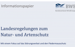 Man sieht das Deckblatt zum BWE-Informationspapier "Landesregelungen Natur- und Artenschutz"